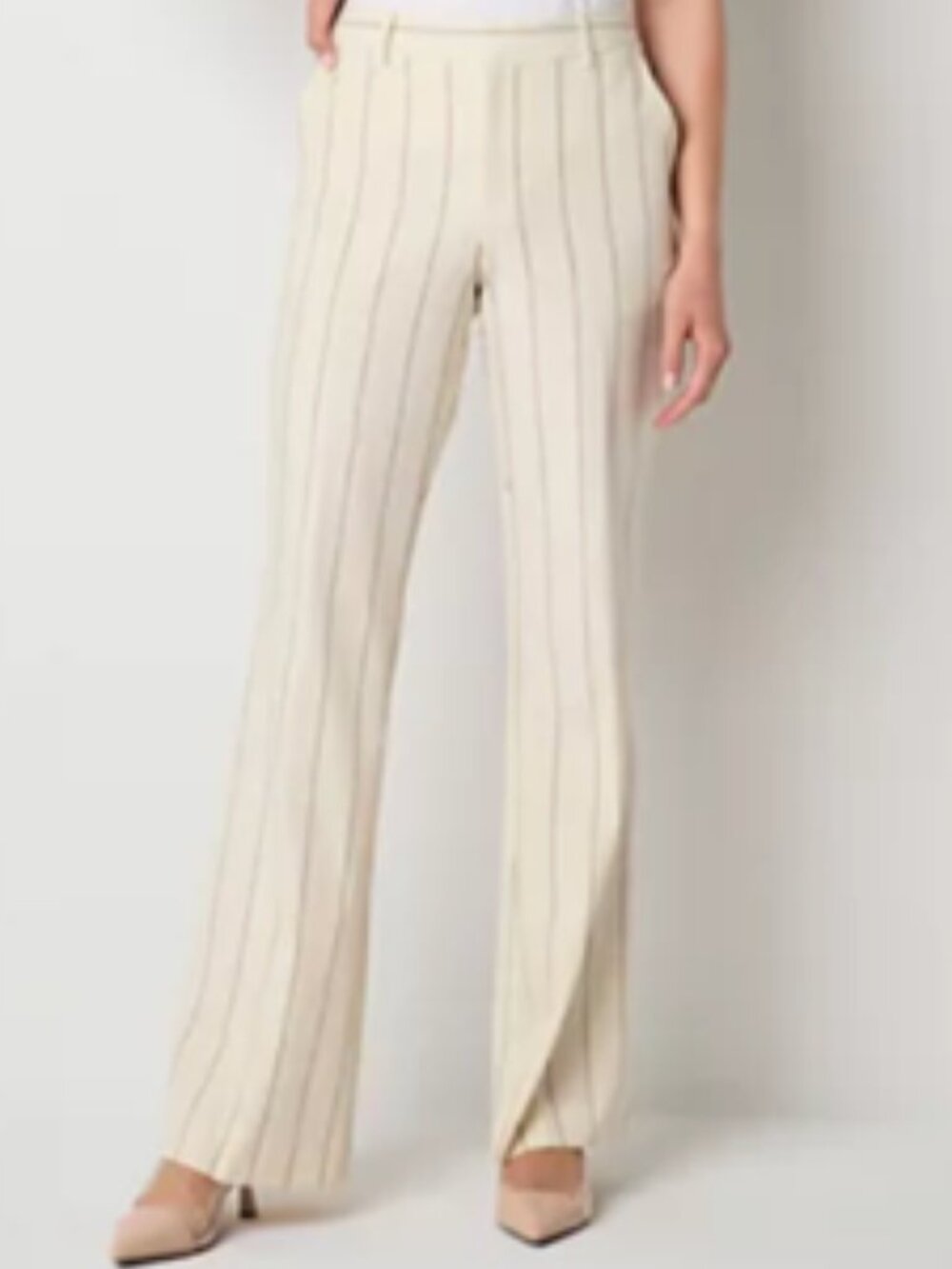 Worthington Ivory Brown Stripe Flare Leg Stretch Trouser
